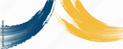 Schilderij op canvas Abstract Sports Background with Dark Blue and Yellow Gradient Brushstrokes and Halftone Effect