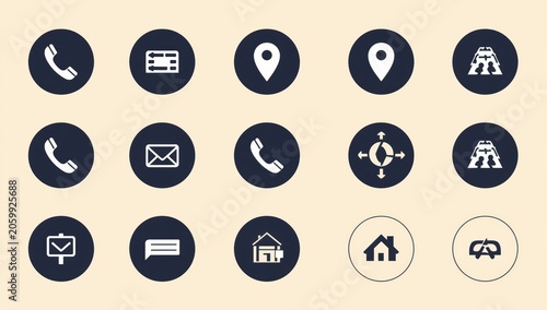 Set of simple black and white circle icons for web and mobile application design