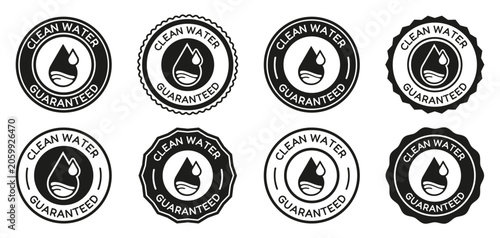 Bilde på lerret Clean water guarantee badge collection in monochrome style