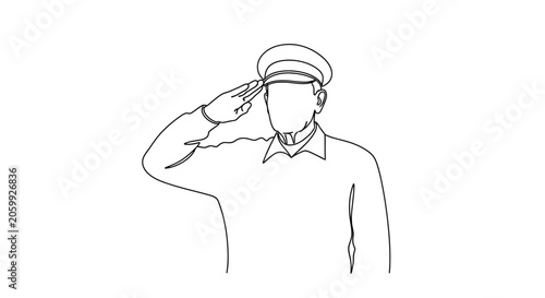 Konstfotografi Continuous line drawing of a military officer in uniform saluting with honor