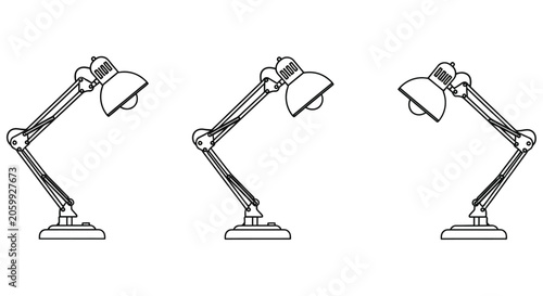 Cuadro en lienzo Three Desk Lamps Black Line Art On White Background