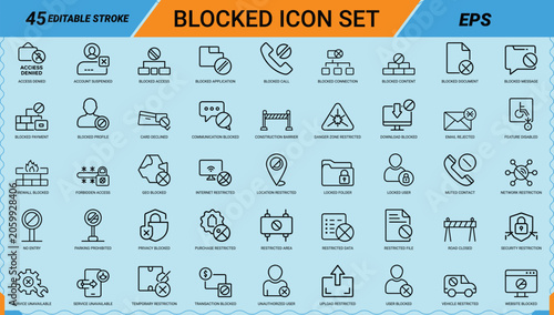 Schilderij op canvas Blocked Prohibited Access Denied Icons Set