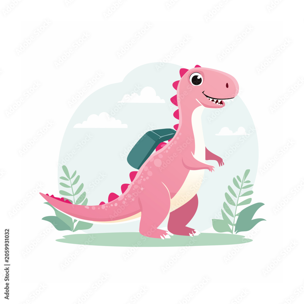 Naklejka premium Pink flamingo with green leaves vector