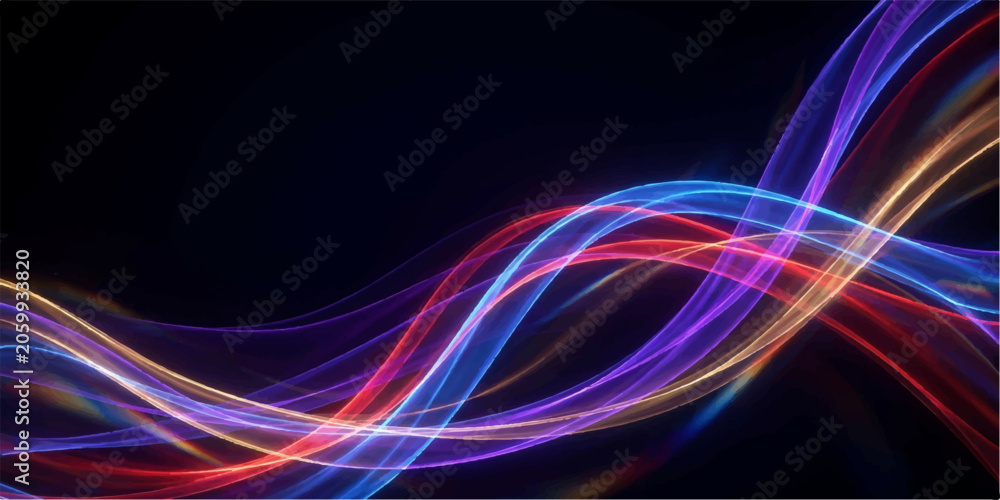Fototapeta premium Multicolor Neon Energy Waves: Futuristic glowing light ribbons with vibrant motion and dynamic digital flow