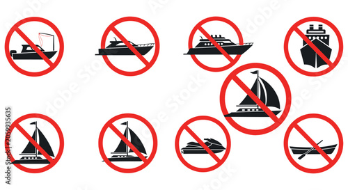 Photos Prohibited watercraft silhouettes against red circles on a white background