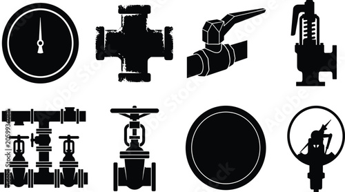 Photos Industrial plumbing hardware and steampunk pipe fitting vector stencil set featu