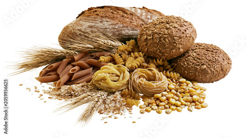 Foto Assortment of bread pasta grains, and corn kernels