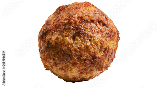 Fotografie Round baked meatball with textured brown crust