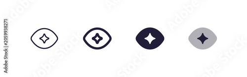 AI Interface Eye Vision Icon in 4 States. Artificial Intelligence Computer Vision and Smart Image Recognition Tool, Thin and Regular Line, Filled Solid and Duo Color Shapes, 48x48 Pixel Perfect UI UX