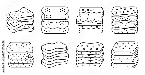 Flat design sandwich and burger illustrations - Minimalist vector icons of sandwiches and burgers in a clean, flat design style for food apps or menus.