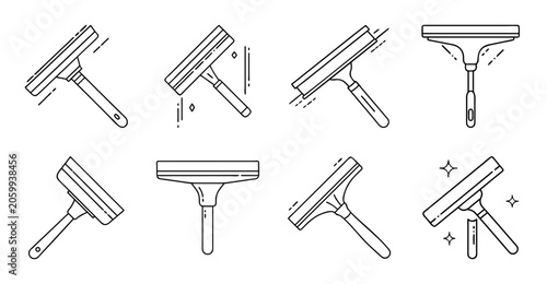 Flat mop and cleaning tool set icons - Modern flat icons of various mops and cleaning tools for cleaning or home maintenance purposes.