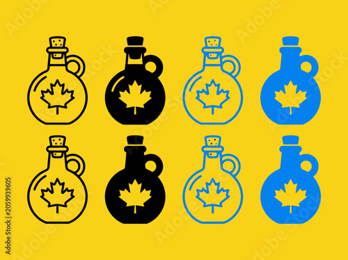 Maple Syrup Bottles With Maple Leaf Icons, Vector Graphics