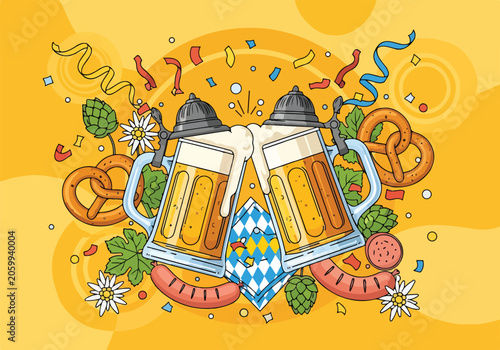 фотографія Vibrant illustration of beer steins