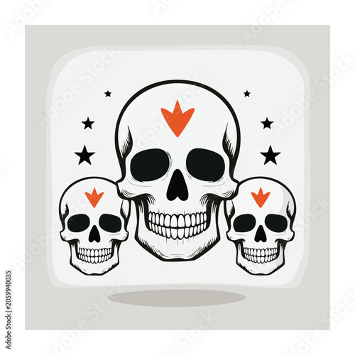 Three Skulls with Crowns and Stars Illustration