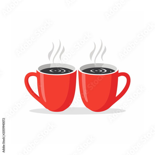Two Red Coffee Cups with Steam Illustration