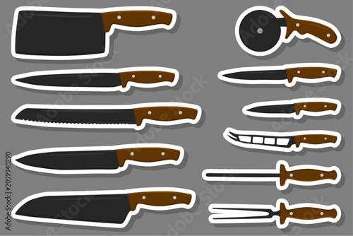 set different types knife different size for butcher