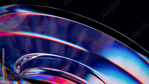Glass Ring Macro Iridescent Colorful Chromatic Dispersion Dark Background 3D Render