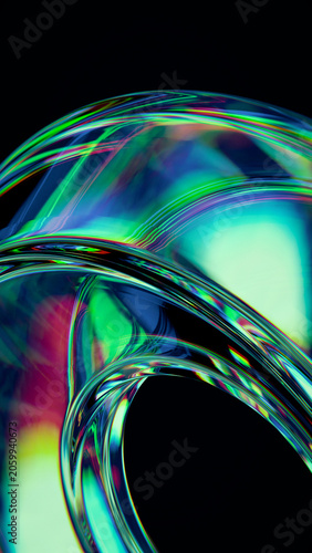 Glass Ring Macro Iridescent Colorful Chromatic Dispersion Dark Vertical Background 3D Render