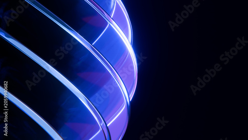 Glass Spiral Rings Macro Blue Neon Glow Black Background 3D Render
