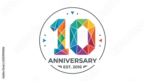 Bild auf Leinwand 10th anniversary logo with colorful geometric design.