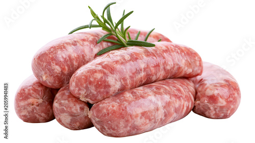 Schilderij op canvas Raw pork sausages with rosemary sprig