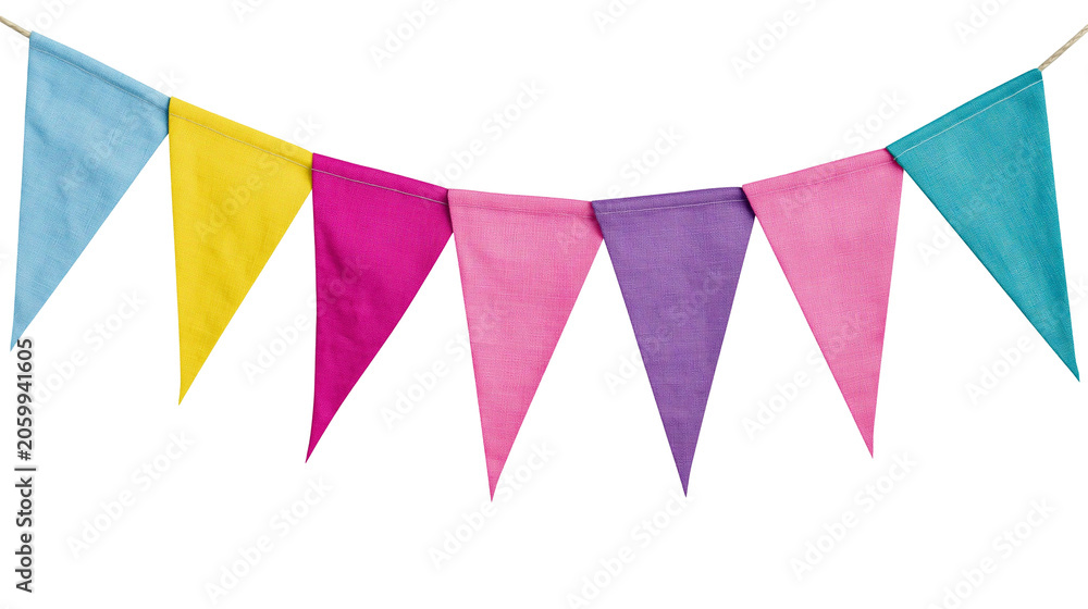 Fototapeta premium Colorful fabric bunting flags on string for party decoration