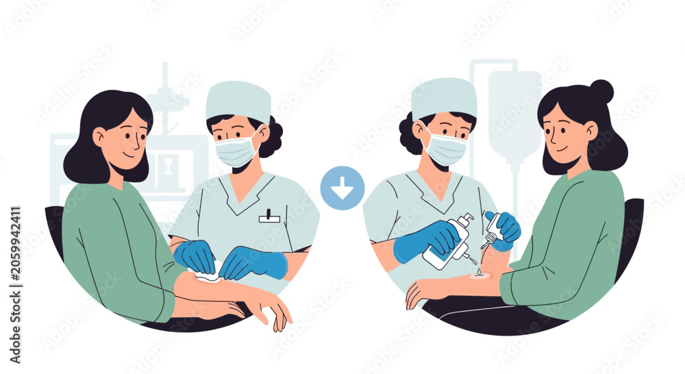 Fototapeta premium Nurse administers IV drip to patient in treatment process