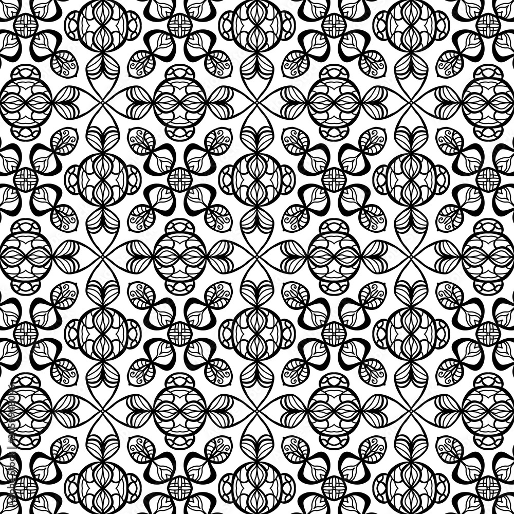 Fototapeta premium Elegant black and white floral geometric seamless pattern background