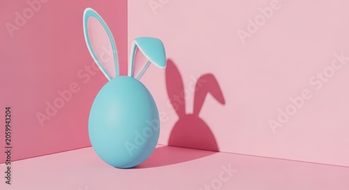 A blue easter egg with bunny ears on a pink background illustration
