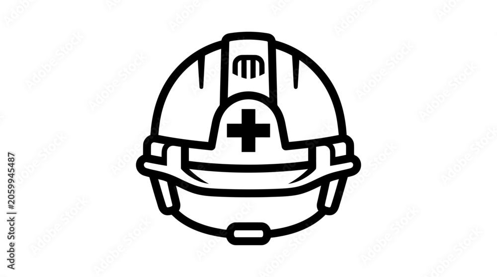 Fototapeta premium Minimalist Hard Hat with First Aid Cross Icon Vector Illustration