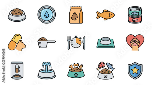 Fotografie Dog food and nutrition icons.
