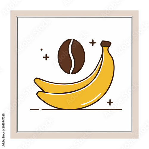 Minimalist illustration of banana and coffee bean