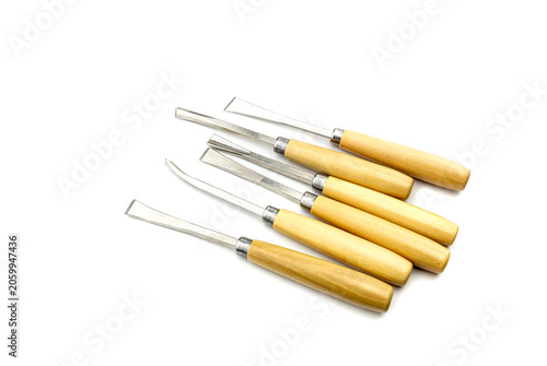 Instruments for wood carving close-up