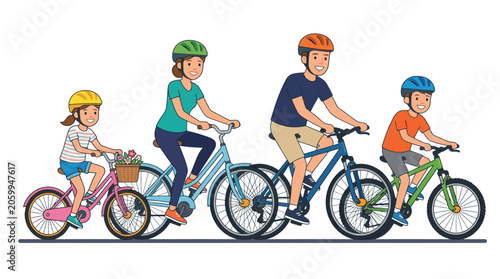 Fotografía Active family riding bicycles on a path together.