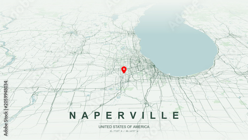 Modern minimalist vector map of Naperville, Illinois, USA. High-quality scalable illustration of Naperville square city grid, Historic Downtown and DuPage River Riverwalk layout for posters design.