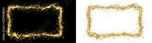 Golden grunge frames, rectangle borders, sparkly effects, black and white backgrounds
