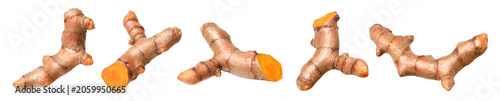 set of turmeric root on transparent background