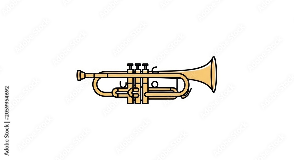 Obraz premium Brass Trumpet Musical Instrument Drawing.