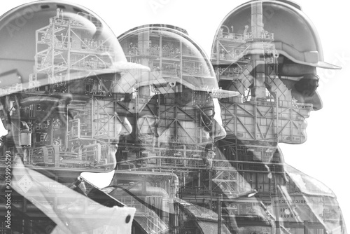 Engineers overseeing operations at an energy refinery plant industrial site fuel production environment professional viewpoint