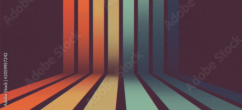 Simple abstract old vintage perspective 1970s rainbow line background design. Futuristic offset retro-style illustration concept with colorful vertical lines