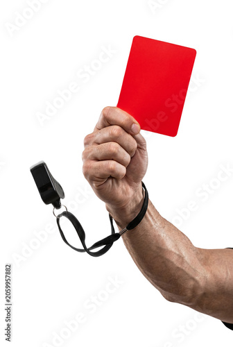 Canvastavla Referee hand holding red card and whistle in penalty