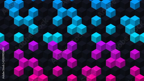 Abstract Isometric Cyberpunk Cube Pattern Vector Background with Glowing Neon Gradient