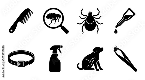 Fotografía Pet Parasite Control Icons: Flea, Tick, and Lice Treatment Vector Set for Animal