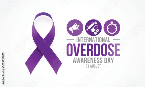 Quadro su tela Overdose Awareness Day illustration set featuring addiction recovery, overdose prevention, mental health support, and healthcare symbols