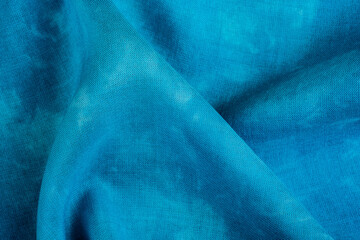 Blue tie dye fabric detail in macro view