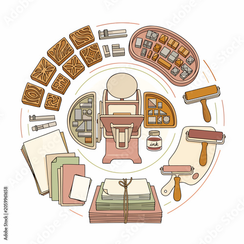 Foto Vintage bookbinding tools and materials.