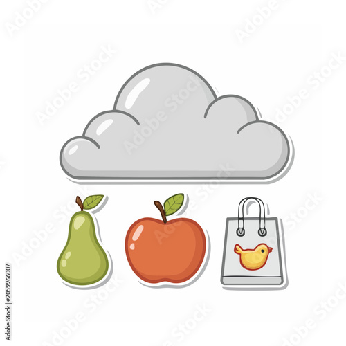 Flat design cloud with fruits and shopping bag illustration