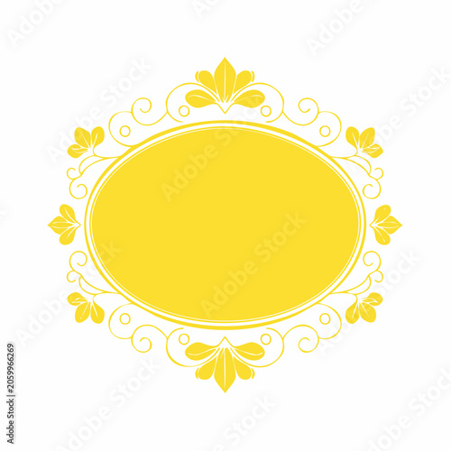 Yellow Oval Frame with Floral Swirls