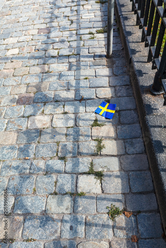 Swedish flag on the street, Stockholm, Sweden, Europe