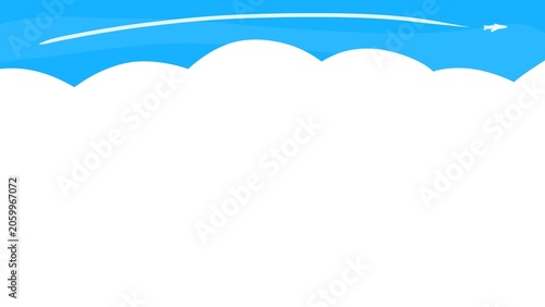 夏の入道雲と飛行機雲のシンプルな背景イラスト